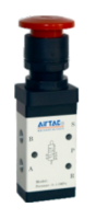 M5PM11006GT AIRTAC MANUAL VALVES, M5 SERIES MUSHROOM TYPE<BR>4 WAY 2 POSITION - 5 PORT, 1/8" NPT PORTS GREEN BUTTON